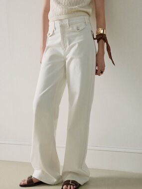 Mango Wide-Leg High-Rise Jeans in Off-White